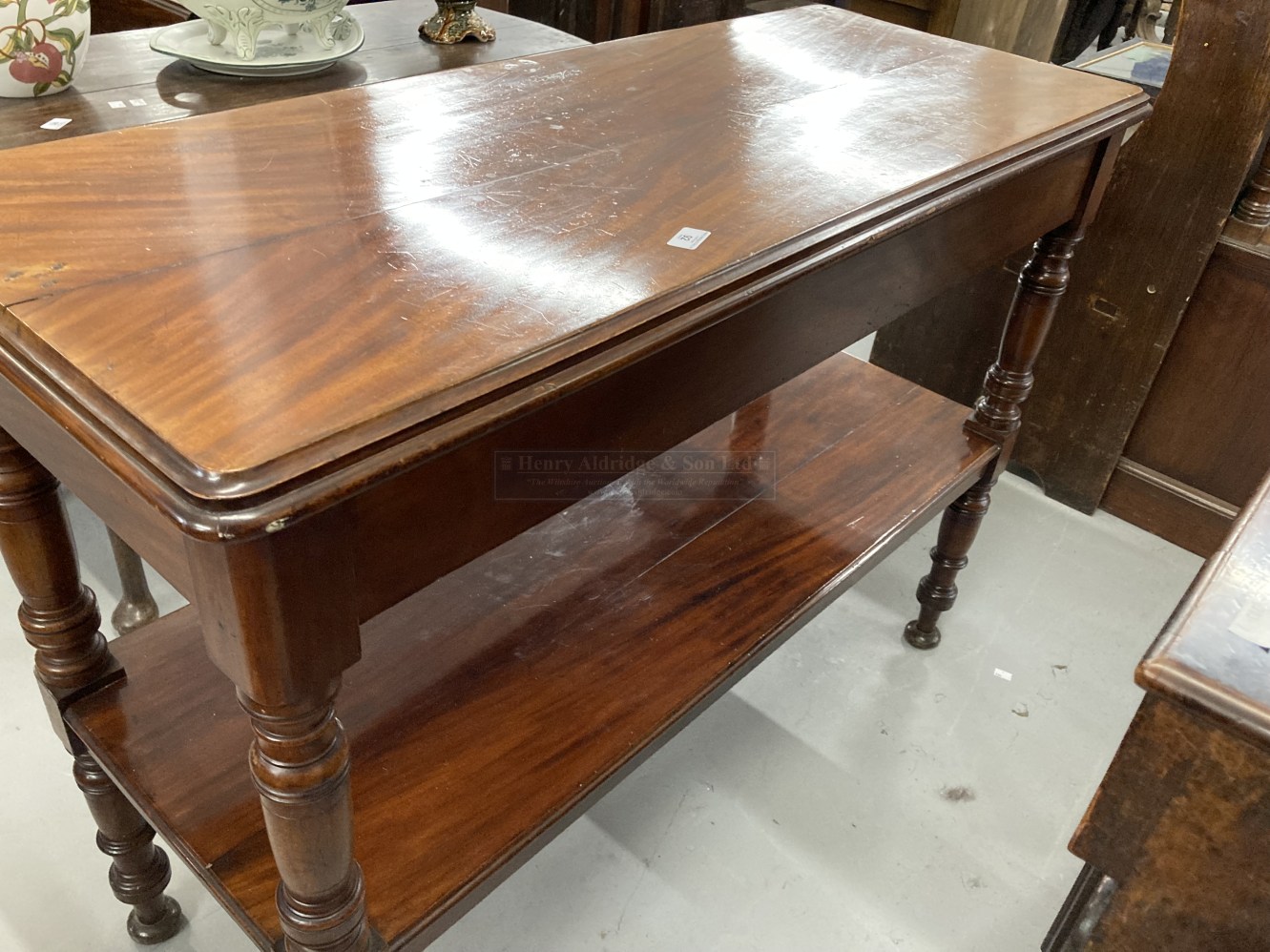 19th cent. Mahogany buffet on turned supports. 47ins. x 19½ins. x 36ins. - Image 2 of 2