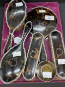 19th cent. Hallmarked Silver: Silver and tortoiseshell dressing table set consisting of hand mirror,