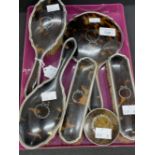 19th cent. Hallmarked Silver: Silver and tortoiseshell dressing table set consisting of hand mirror,