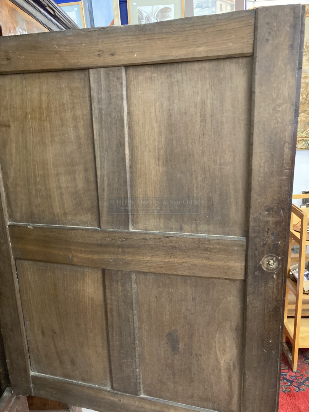 18th cent. Oak panelled kitchen cupboard with later additions. 41ins. x 72ins. x 21ins. - Image 4 of 4