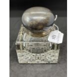 Inkwells: Hallmarked silver topped desk inkwell with cut glass base Nathan & Hayes Birmingham.