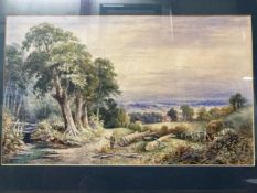 19th cent. English School: Watercolour of a rustic scene with men felling wood, indistinct signature