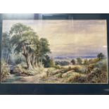 19th cent. English School: Watercolour of a rustic scene with men felling wood, indistinct signature