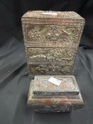 20th cent. Oriental Antimony three drawer jewellery chest embossed with birds. 8ins. x 6ins. x 4ins.