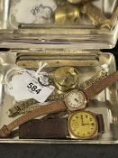 Silver plated box hinged with embossed top, one pocket compass, one penknife, two 9ct gold