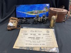 Militaria: Mixed lot to include trench art paperweight, MK4 RSA sight, WH Whisson WWI binoculars,