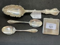 Hallmarked Silver: Embossed fruit spoon hallmarked London 1841, two jam spoons hallmarked