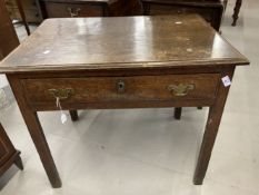 18th cent. Oak side table, one large drawer with two brass handles. 32ins. x 22ins.