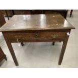 18th cent. Oak side table, one large drawer with two brass handles. 32ins. x 22ins.