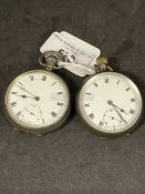 Watches: Two silver open faced pocket watches white dials, black Roman numerals, one hallmarked