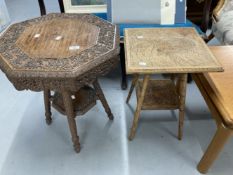 20th cent. Oriental carved Padouk wood drinks tables. (2)