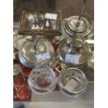 Hallmarked Silver: small picture frame, inkwell, ring stand, hat pin stand. (4).