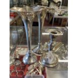 Hallmarked Silver: Trumpet vase, marks for J Dixon of Sheffield, a pair. Height 8ins. Plus dwarf