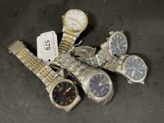 Watches: Five gentleman's stainless steel and gold plated, two Seiko and three Citizen bracelet