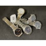 Watches: Five gentleman's stainless steel and gold plated, two Seiko and three Citizen bracelet