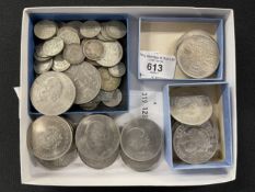Coins: GB Crowns £5 x 6, 25p x 15, Five Shillings 1953 x 3, miscellaneous GB silver and half silver,