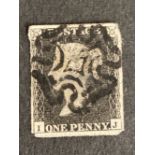 Stamps: Penny Black, SG1, 1840, Plate 10 IJ used, Cancelled with Black Maltese Cross, three good and