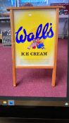 Advertising: 1970s Walls Ice Cream double sided 'A' board with two enamelled signs.