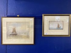 20th cent. English School: Watercolour of fishing boats 12ins. x 9ins. Plus one other.