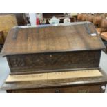 18th cent. Oak Bible box with later additions, cast iron hinges, chip decoration to sides, and