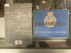 Liners: 20th cent. HMS Vanguard booklet on The Royal Voyage to South Africa, together with an