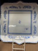 19th cent. Ceramics: Minton blue and white floral square hors d'ouvre, gilt border. 16ins. x 16ins.