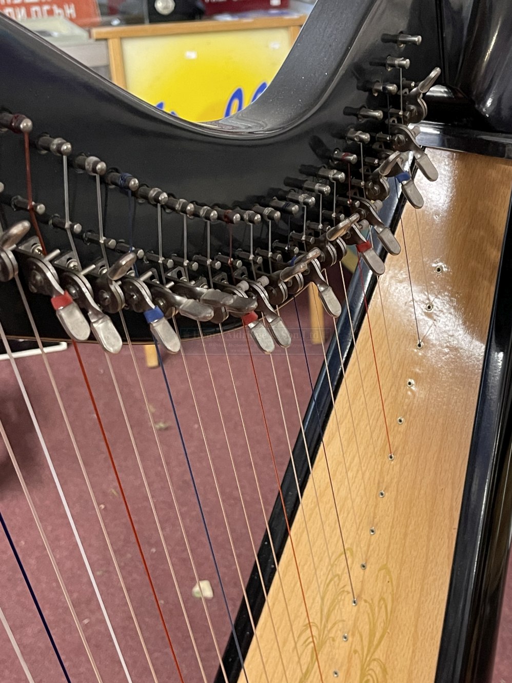 Musical Instruments: Thirty four string Celtic harp, finished in black lacquer with decorated - Image 4 of 4