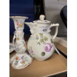 20th cent. Ceramics: Meissen hot water or milk covered jug, floral decoration, with lining fault and