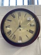 Late 19th cent. Mahogany 10ins. Fusee dial wall clock with pendulum and key.