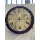 Late 19th cent. Mahogany 10ins. Fusee dial wall clock with pendulum and key.