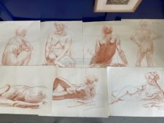 Alec Wiles (1924-2020): Cornish School ochre pastel sketches of female nudes, some dated 1989. (8)