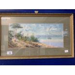 19th cent. Italian School: Y. Gianni 1916? Grand Tour Souvenir watercolour two girls Bay of