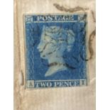 Stamps & Social History: SG3 Two Pence Blue on complete letter, Plate 3 AI, Cancelled by a Black