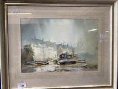 Cornish Art: Claude Kitto (1913-1996) watercolour on paper Morning Mist Polperro with East