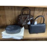 Fashion Handbags: Joan and David brown leather bag, double leather handles, zip compartment, leather