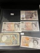 Banknotes: Elizabeth £10 A10170236 Mallam, BR28 924411 and 15 Somerset, Charles Dickens KL17