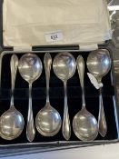 Hallmarked Silver: Soup spoons hallmarked Sheffield 1933, in a fitted case. Weight 12.96oz. (6)