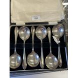 Hallmarked Silver: Soup spoons hallmarked Sheffield 1933, in a fitted case. Weight 12.96oz. (6)