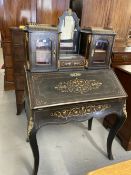 19th cent. French ebonised Bonheur du Jour, stylised inlaid decoration with brass mounts. 32ins. x