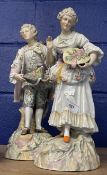 Early 20th cent. German figurines, man and woman picking flowers, multicoloured decoration, under