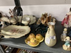20th cent. Ceramics: Poole dolphin, Hornsea fauna Royal spill vases, a pair, condiment set, salt,