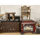 20th cent. Oriental dome top shoe box plus a collection of other miscellaneous smaller treen