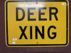 Transport: 20th cent. USA yellow aluminium Deer Crossing Warning sign.