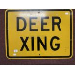 Transport: 20th cent. USA yellow aluminium Deer Crossing Warning sign.