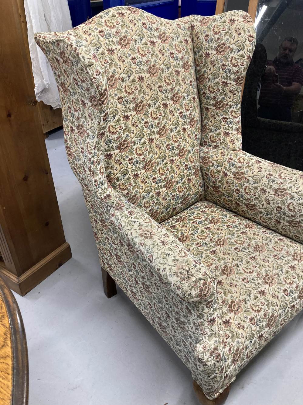 19th cent. Wing back upholstered armchair of good proportions. - Image 2 of 2