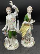 20th cent. Sitzendorf figurine, Shepherd and His Lady, decorated in colour enamels, possible