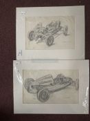 Alec Wiles (1924-2020): Pencil study of racing cars, signed bottom right.