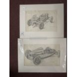 Alec Wiles (1924-2020): Pencil study of racing cars, signed bottom right.