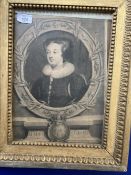 17th cent. Mezzotint of Mary Queen of Scots, D. G Scotiae and Franciae Regina. 10ins. x 13ins.