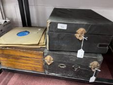 Early 20th cent. Three portable record players, two by Columbia, in their fitted cases, together